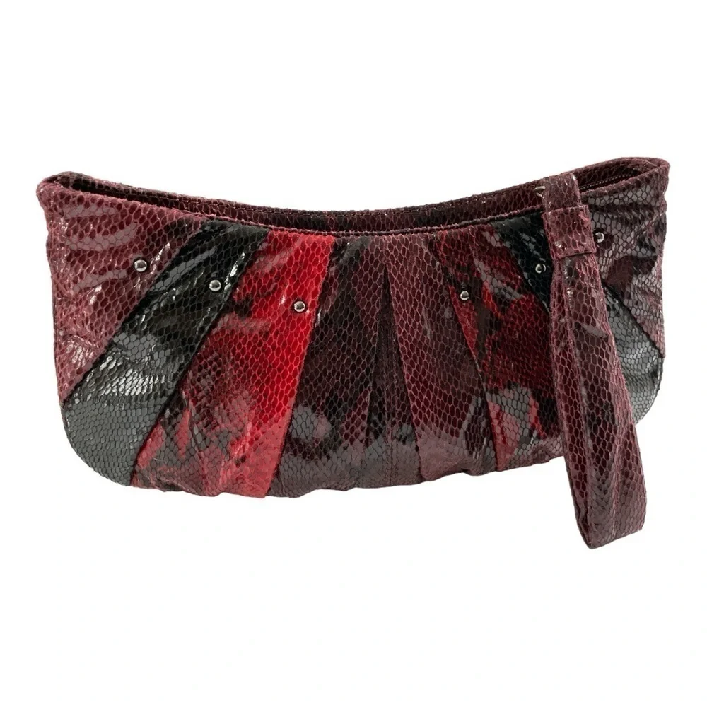 Nine West Faux Reptile Clutch Wristlet Bordeaux  Purple Ombré Party Night Out